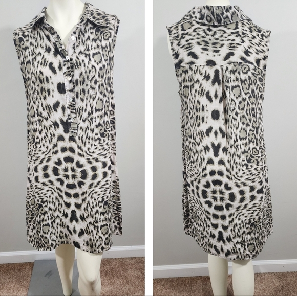 Lungo L'arno made in Italy 100% Linen cheetah print shirt dress size M - Picture 1 of 16
